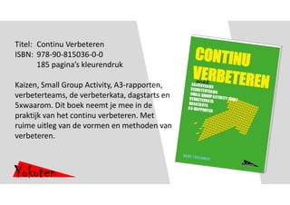 Yokoten
Titel: Continu Verbeteren
ISBN: 978-90-815036-0-0
185 pagina’s kleurendruk
Kaizen, Small Group Activity, A3-rappor...