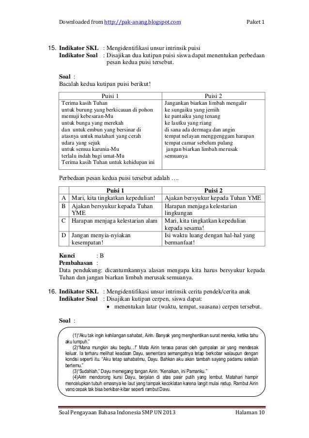 Contoh soal bahasa indonesia1 un smp per skl