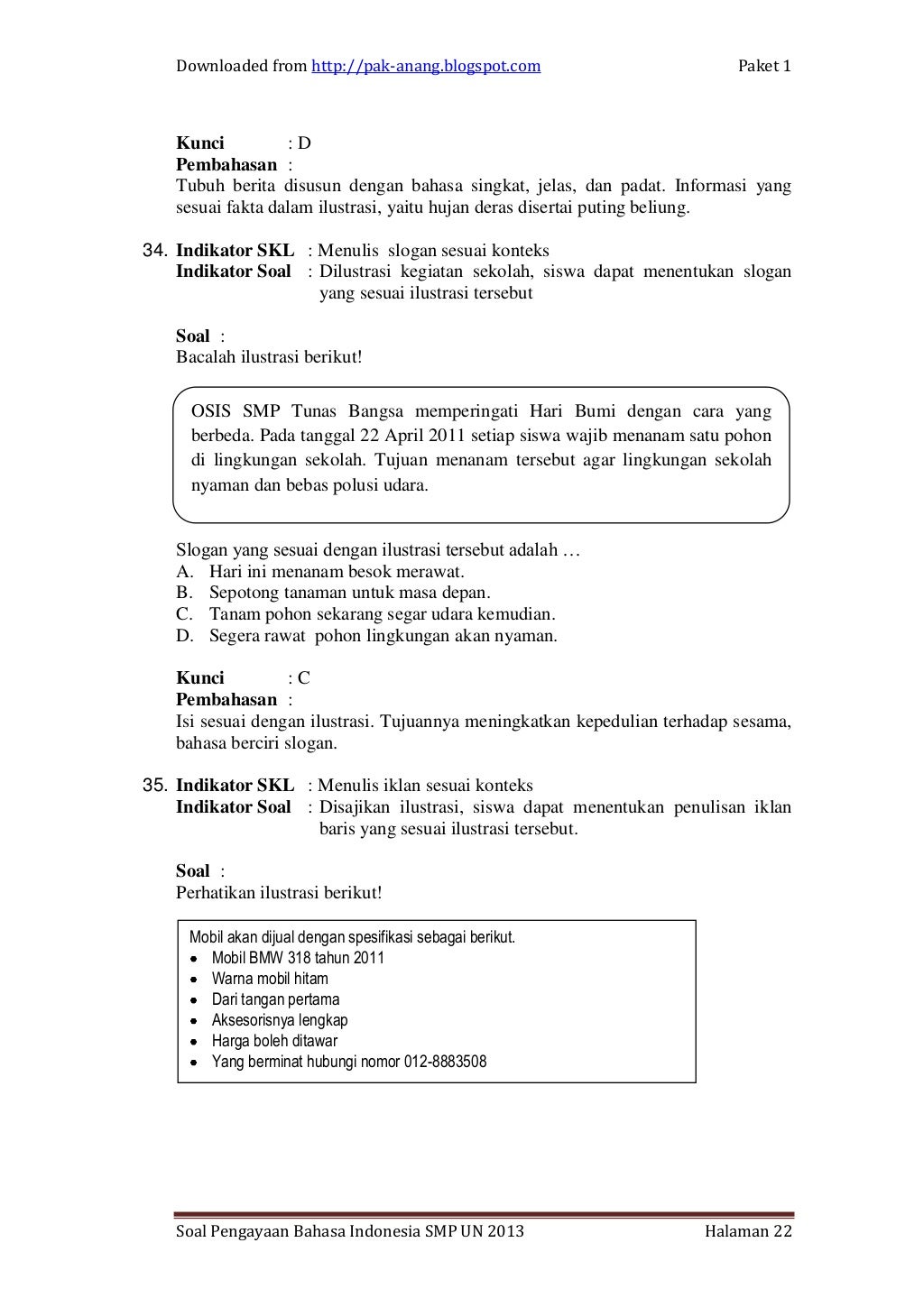 Contoh soal bahasa indonesia1 un smp per skl Contoh soal bahasa indonesia1 un smp per skl