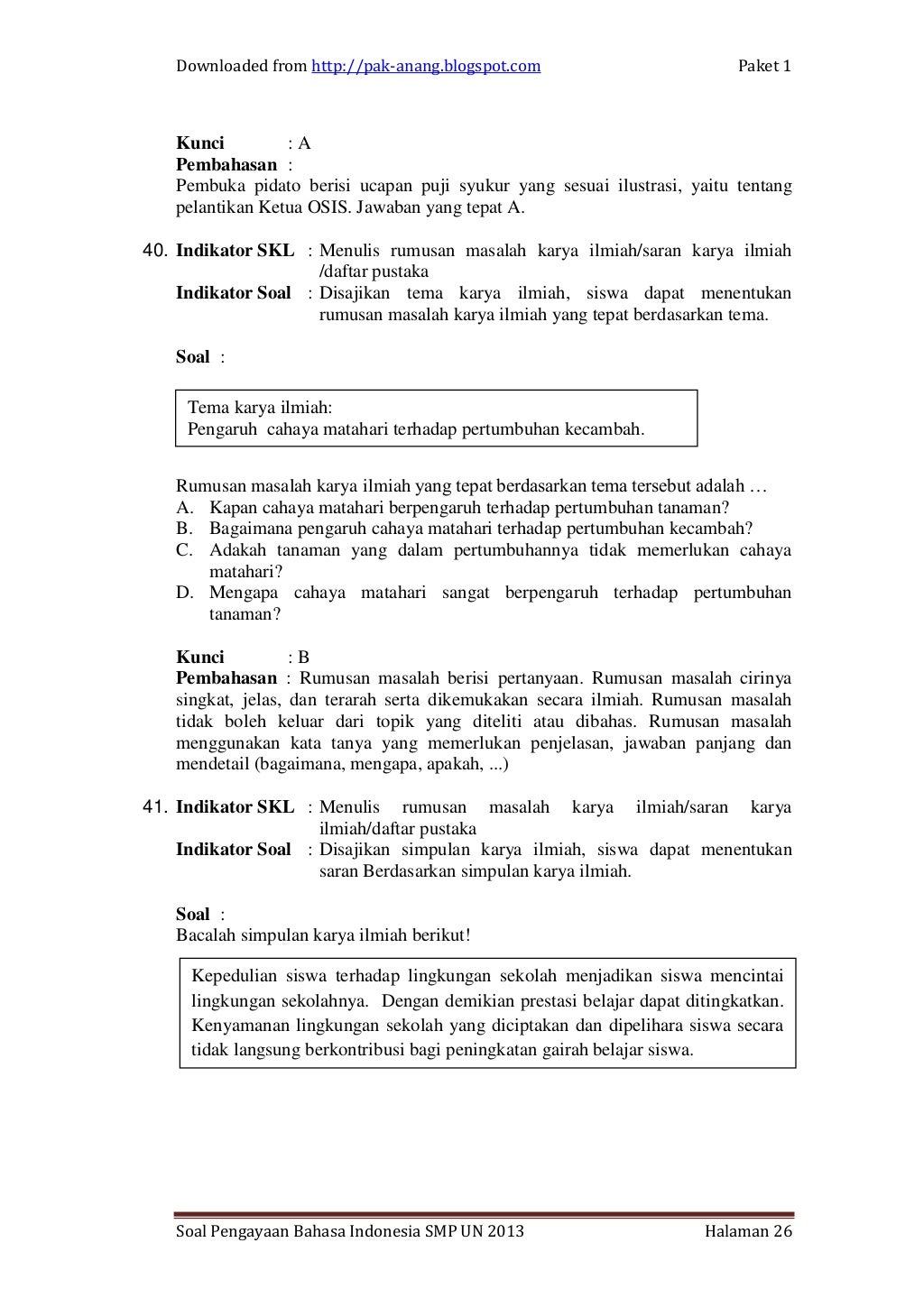 Contoh soal bahasa indonesia1 un smp per skl Contoh soal bahasa indonesia1 un smp per skl
