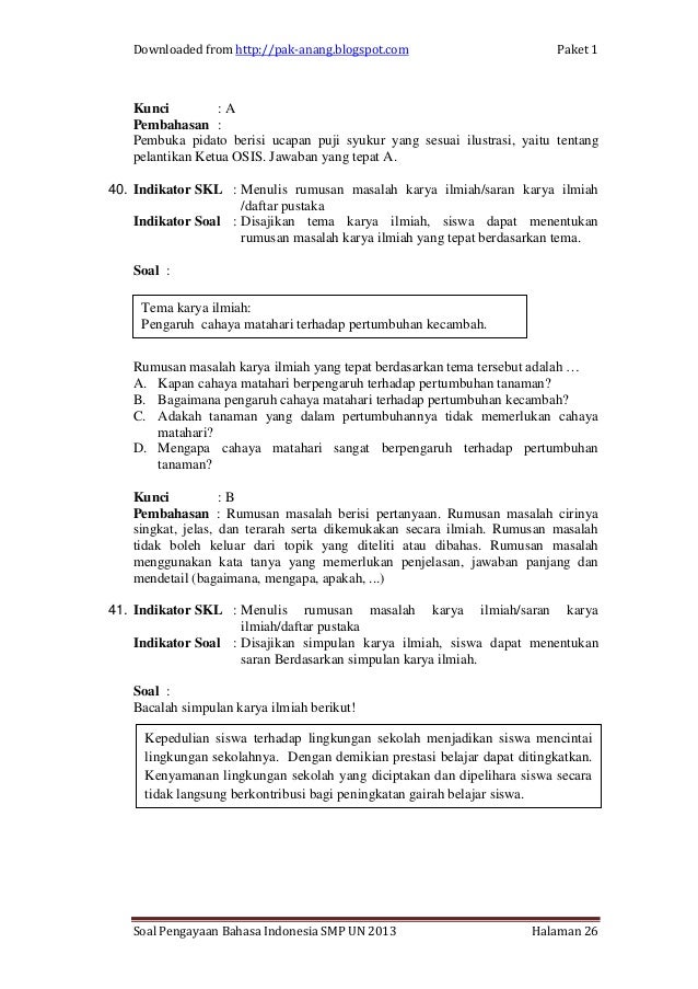 Contoh soal bahasa indonesia1 un smp per skl