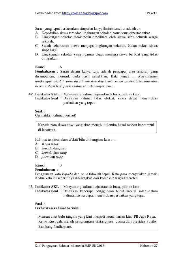Contoh soal bahasa indonesia1 un smp per skl