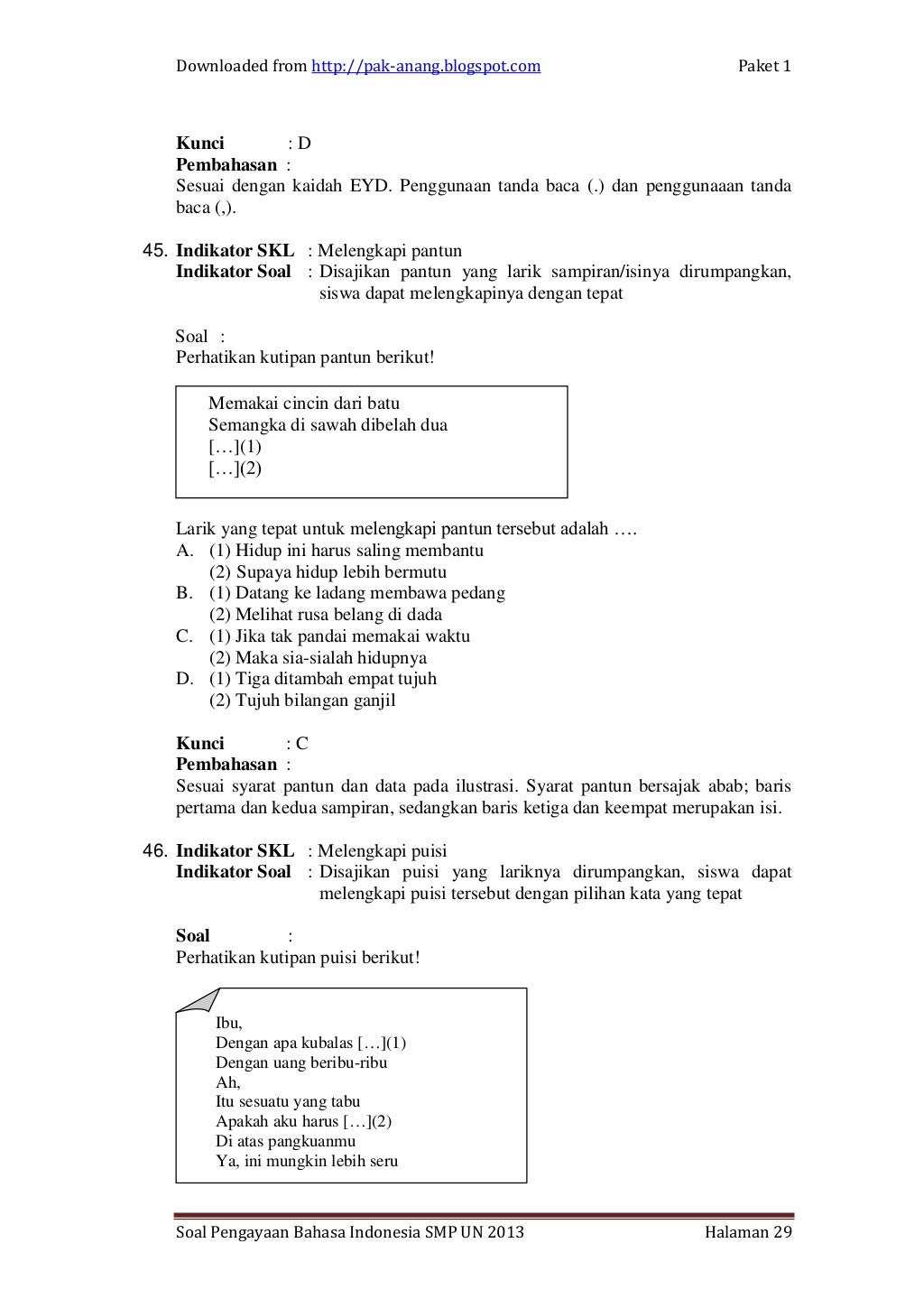 Contoh soal bahasa indonesia1 un smp per skl Contoh soal bahasa indonesia1 un smp per skl