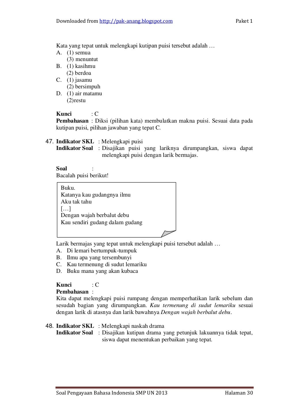 Contoh soal bahasa indonesia1 un smp per skl Contoh soal bahasa indonesia1 un smp per skl