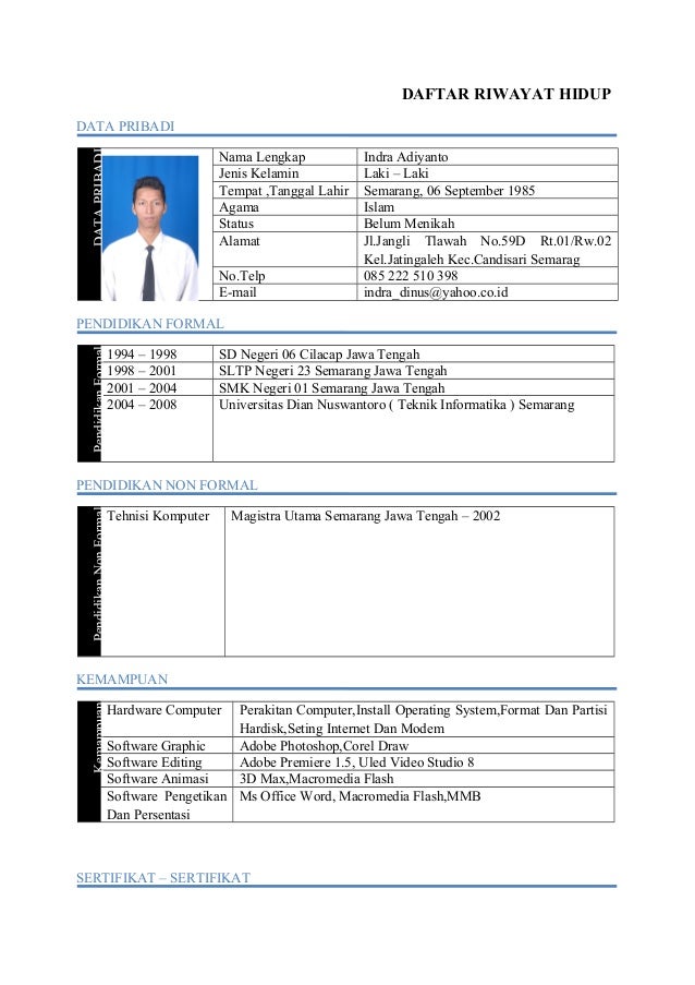 Contoh Daftar Riwayat Hidup