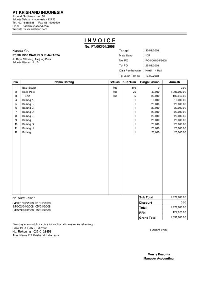 Contoh Invoice Penjualan Excel Surat Rasmi Ra