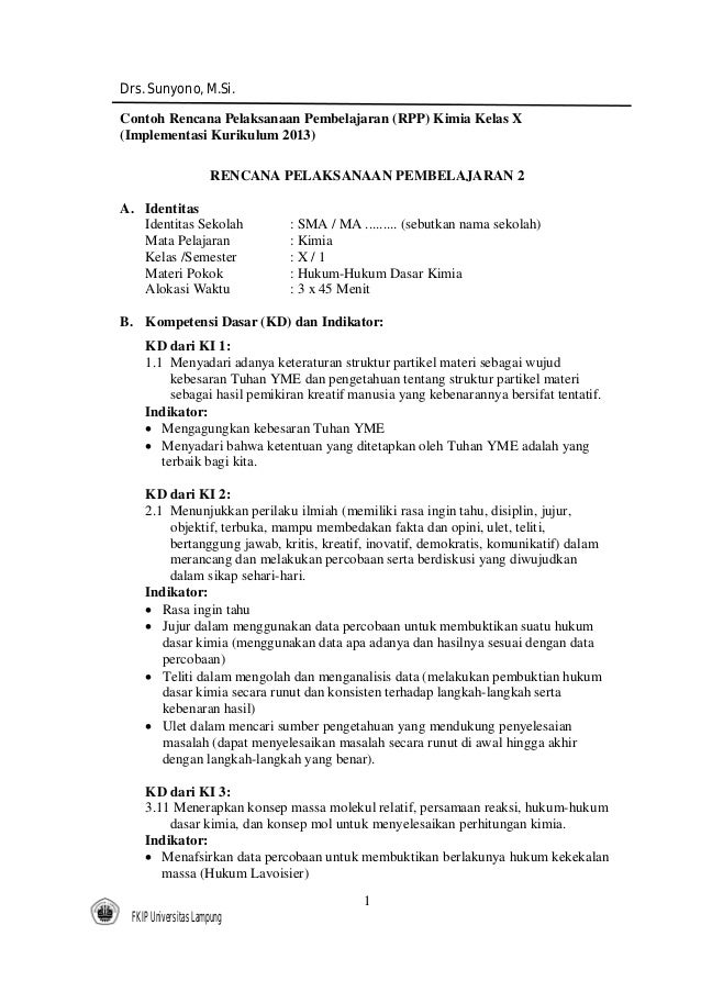 Contoh rppkimiaklsxpertemuan 2kurklm2013