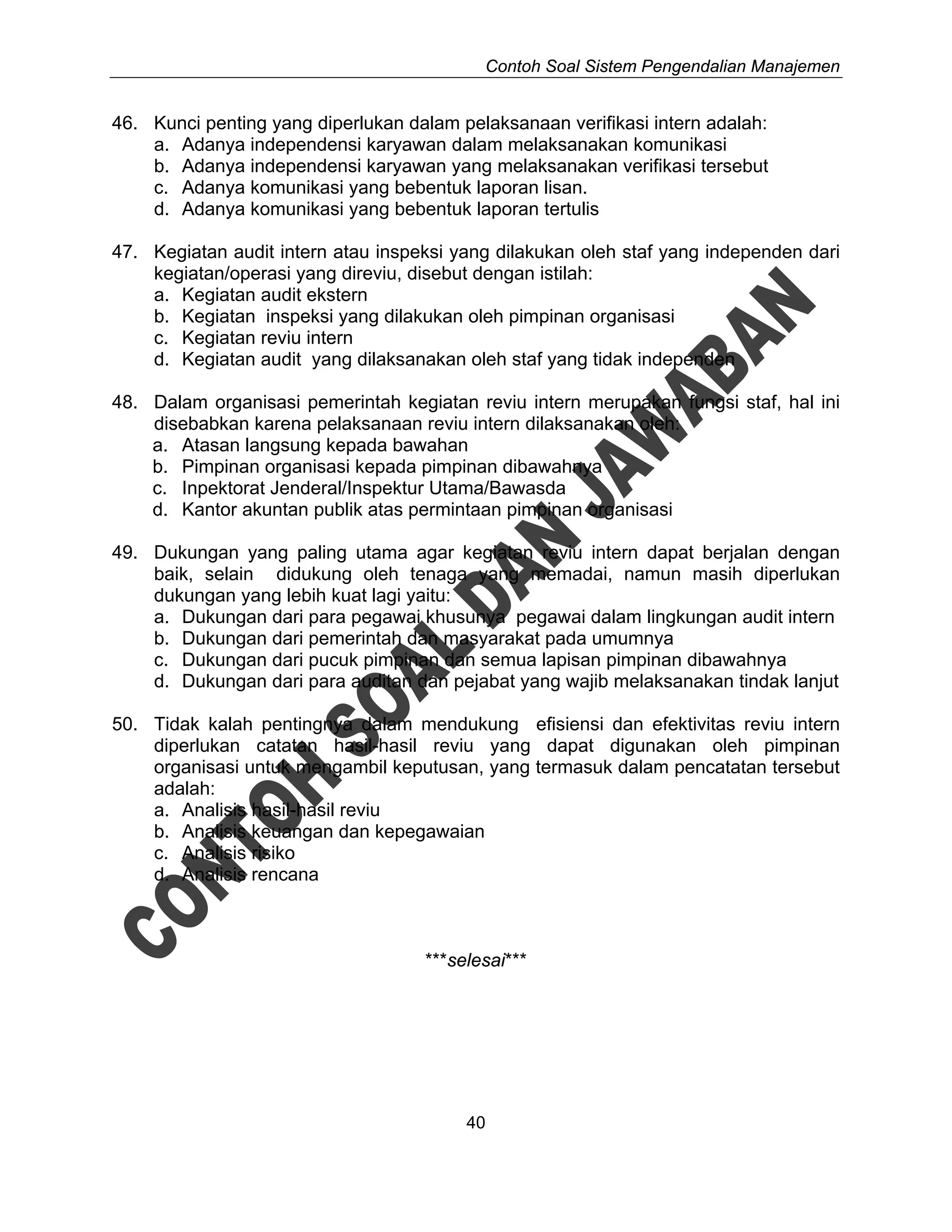 Contoh Soal Dan Jawaban Ujian Sertifikasi Jabatan Fungsional Auditor Pdf