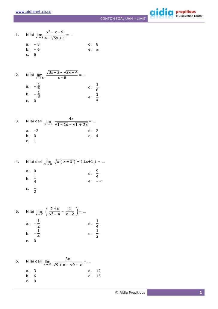 Contoh Soal Uan Limit