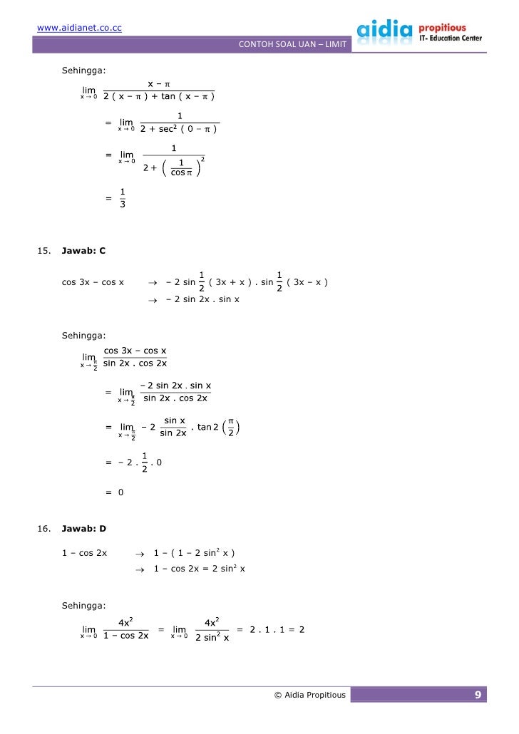 Contoh Soal UAN - Limit