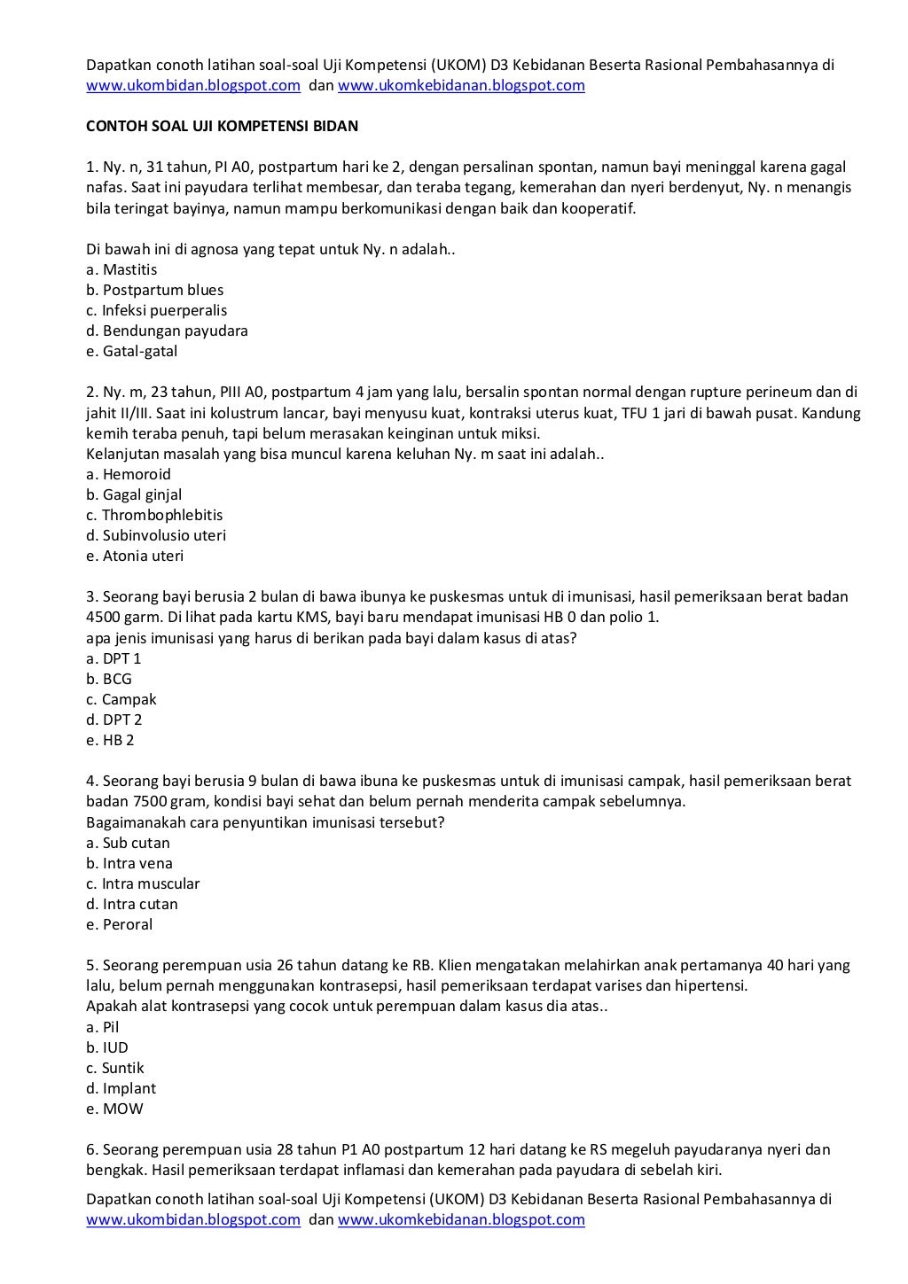 Contoh soal uji kompetensi bidan dan kunci jawaban pdf