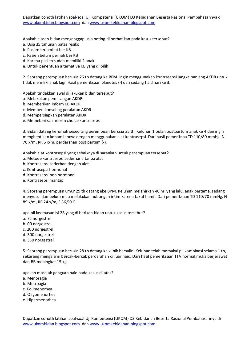 Contoh soal uji kompetensi bidan dan kunci jawaban pdf