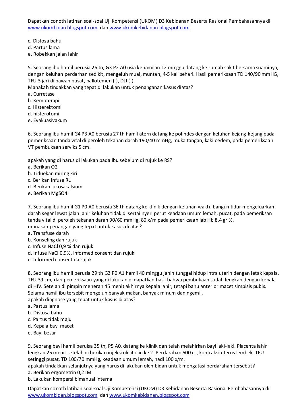 Contoh soal uji kompetensi bidan dan kunci jawaban pdf