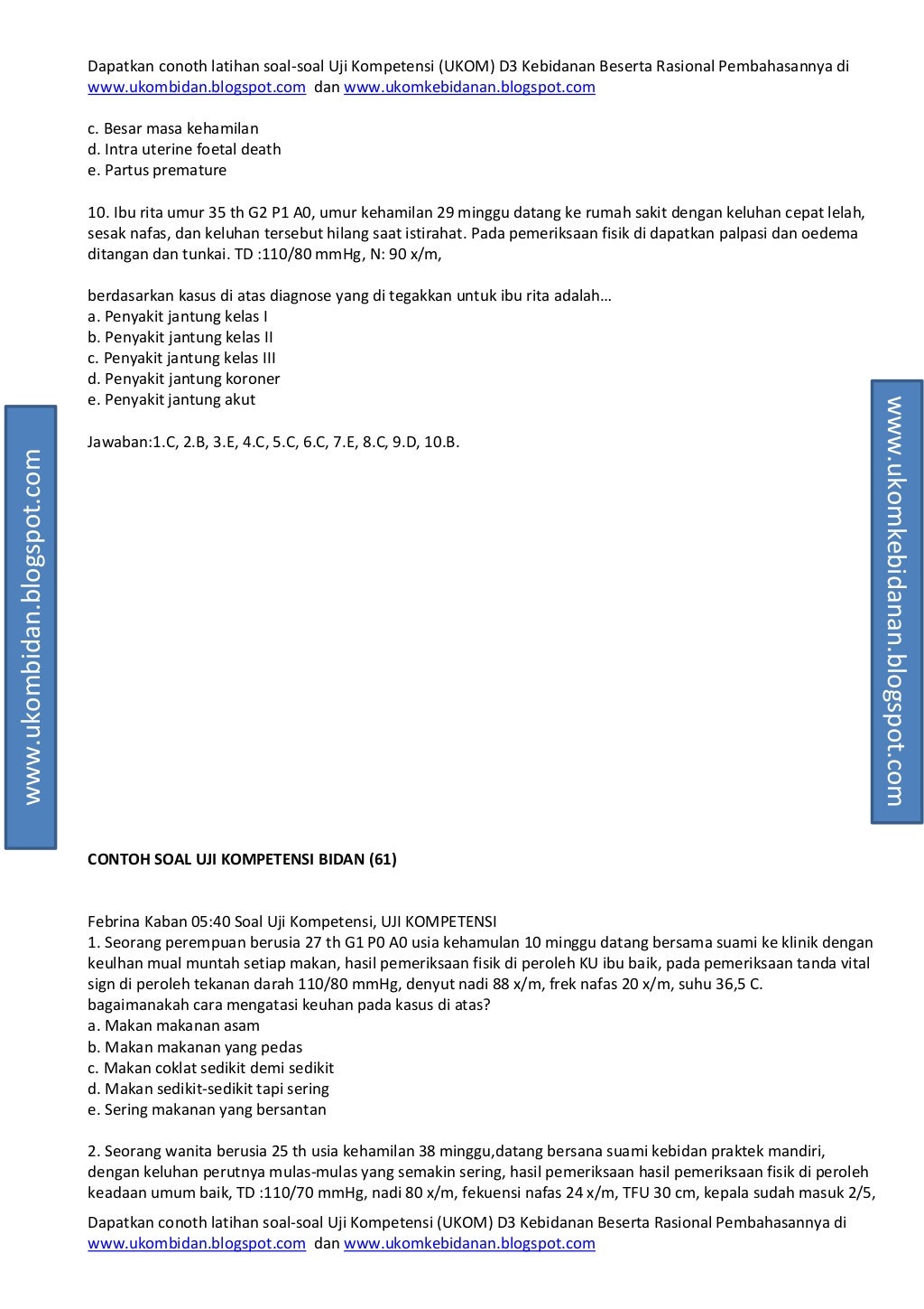 Contoh soal uji kompetensi bidan dan kunci jawaban pdf