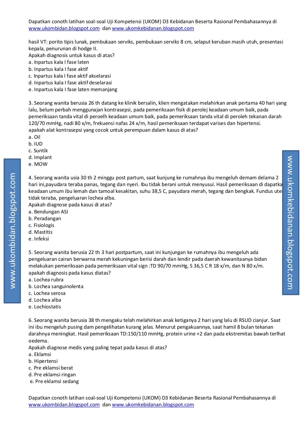 Contoh soal uji kompetensi bidan dan kunci jawaban pdf