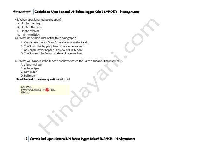 Contoh Soal Ujian Nasional Un Bahasa Inggris Kelas 9 Smp M Ts