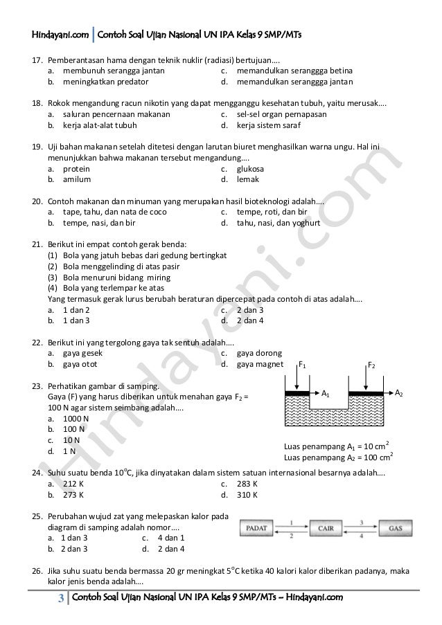 Contoh Soal Ujian Nasional Un Ipa Kelas 9 Smp M Ts