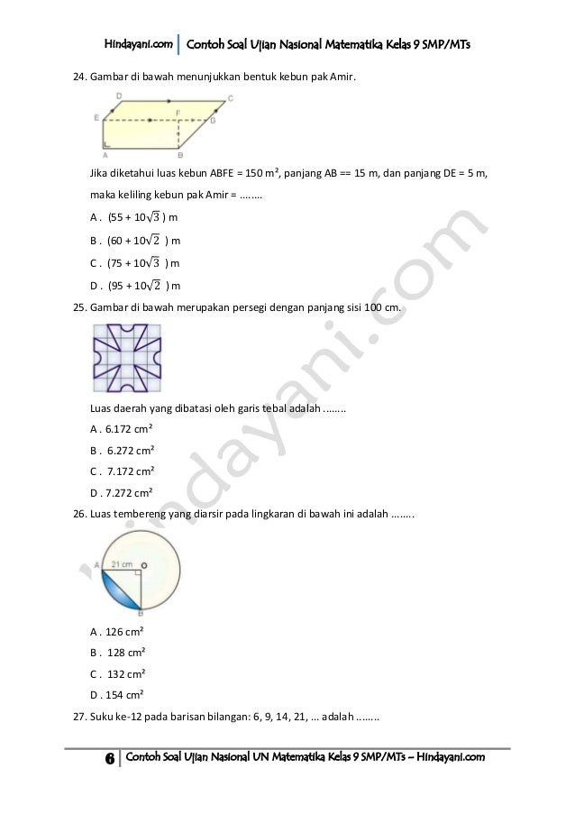 Contoh Soal Ujian Nasional Un Matematika Kelas 9 Smp M Ts
