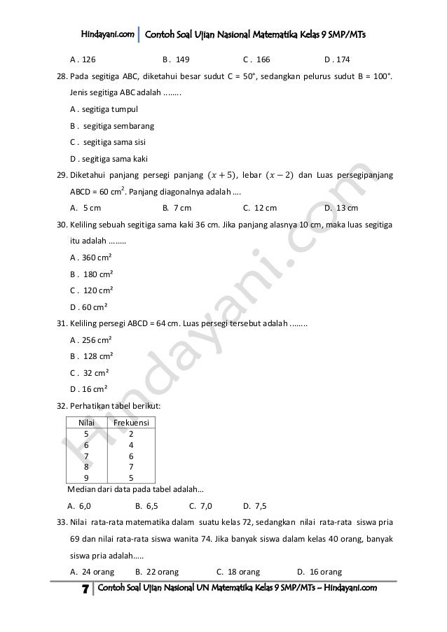 Contoh soalujiannasionalunmatematikakelas9smpm ts