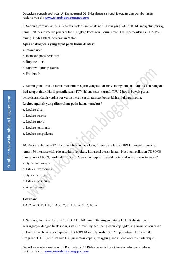 Contoh Soal Ukom D3 Bidan