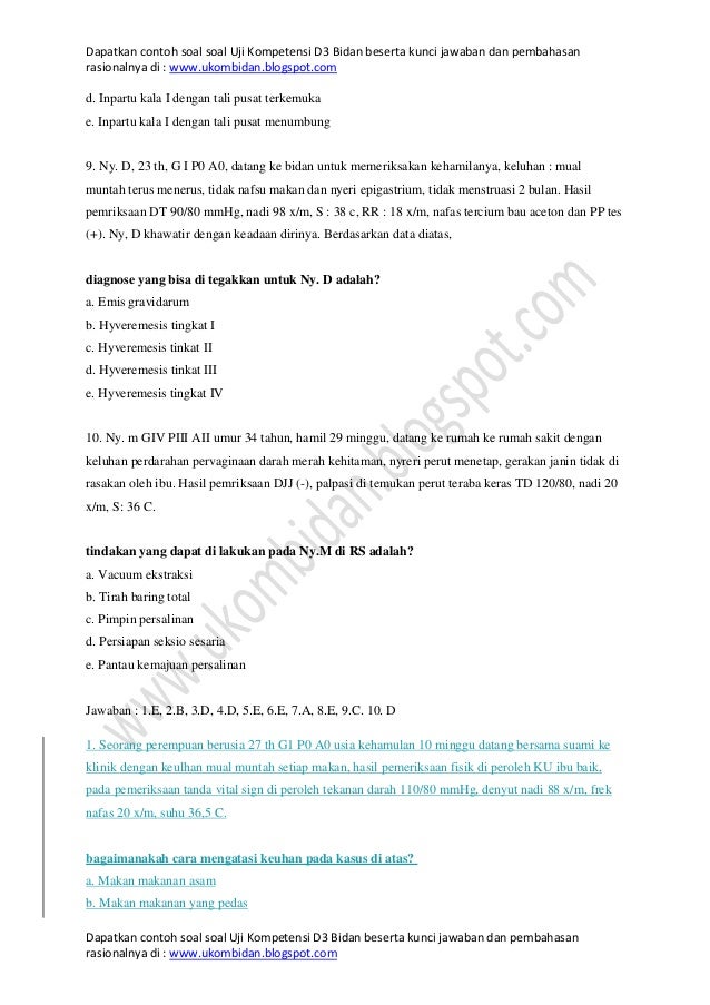 Contoh Soal Ukom D3 Bidan