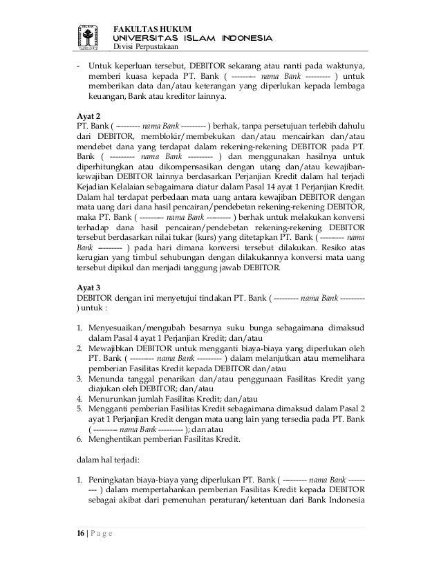 Contoh Surat Perjanjian Oper Kredit