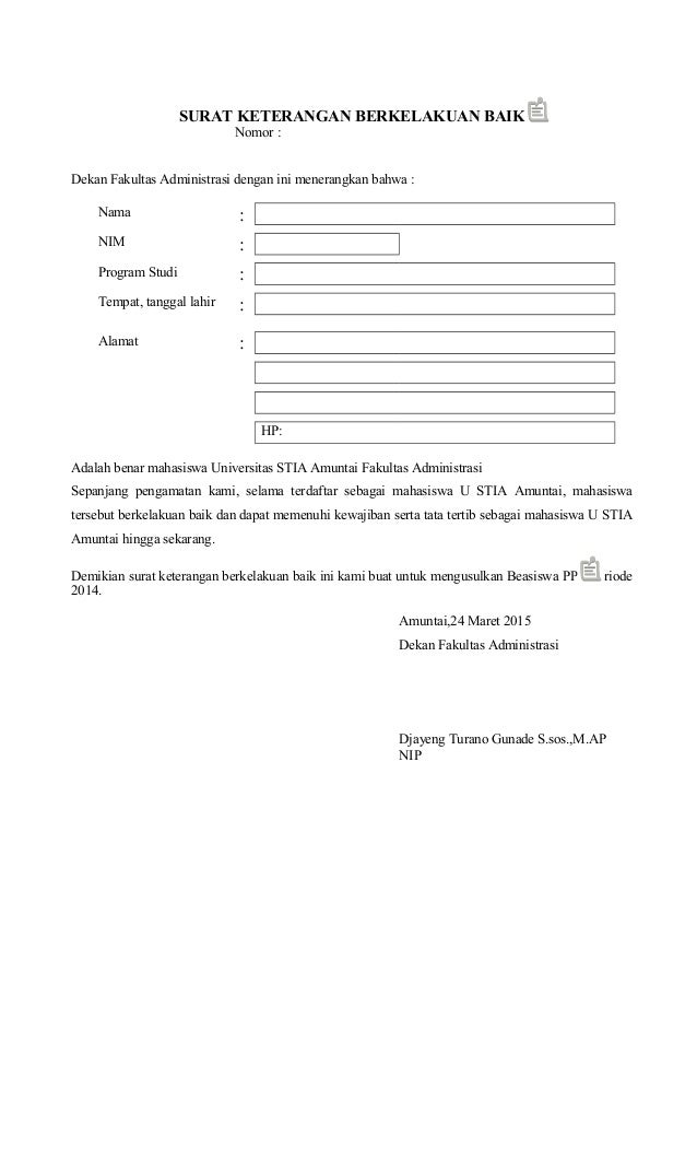 Contoh Surat Pernyataan Kelakuan Baik Permohonan Beasiswa 