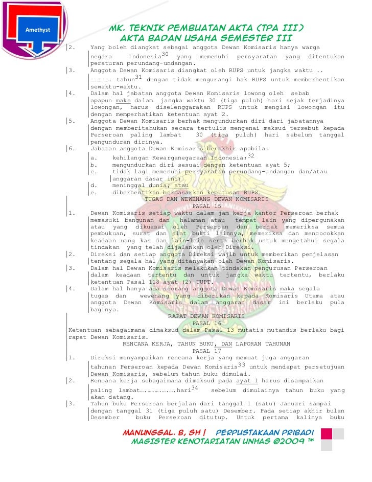 Contoh akta pendirian dan anggaran dasar pt