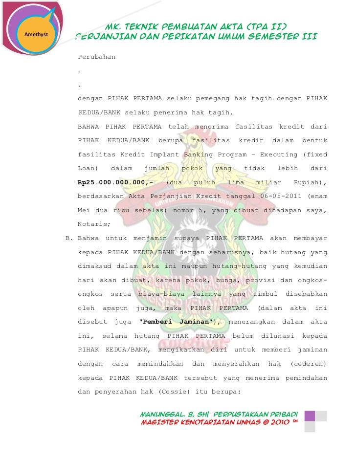 Contoh akta pengalihan hak cessie