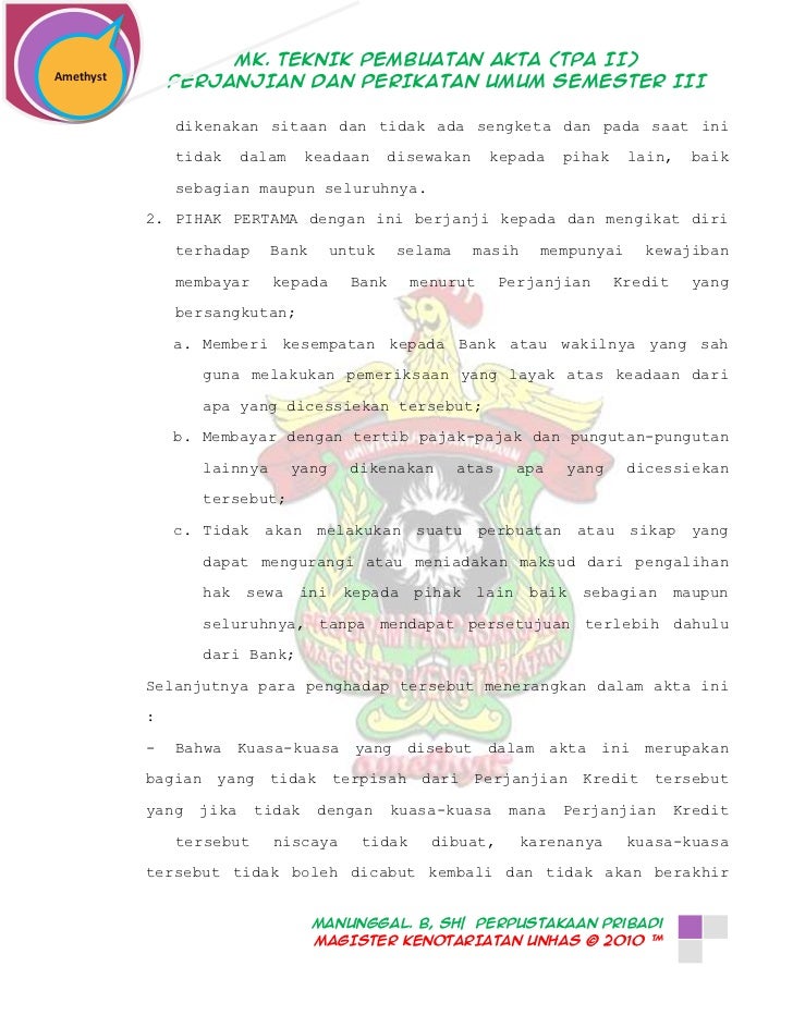 Contoh akta pengalihan hak (cessie) Contoh akta pengalihan hak (cessie)