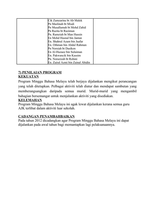 Contoh aktiviti minggu bahasa melayu panitia bm