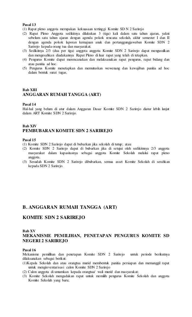 Contoh Anggaran Dasar Dan Anggaran Rumah Tangga Komite Sekolah