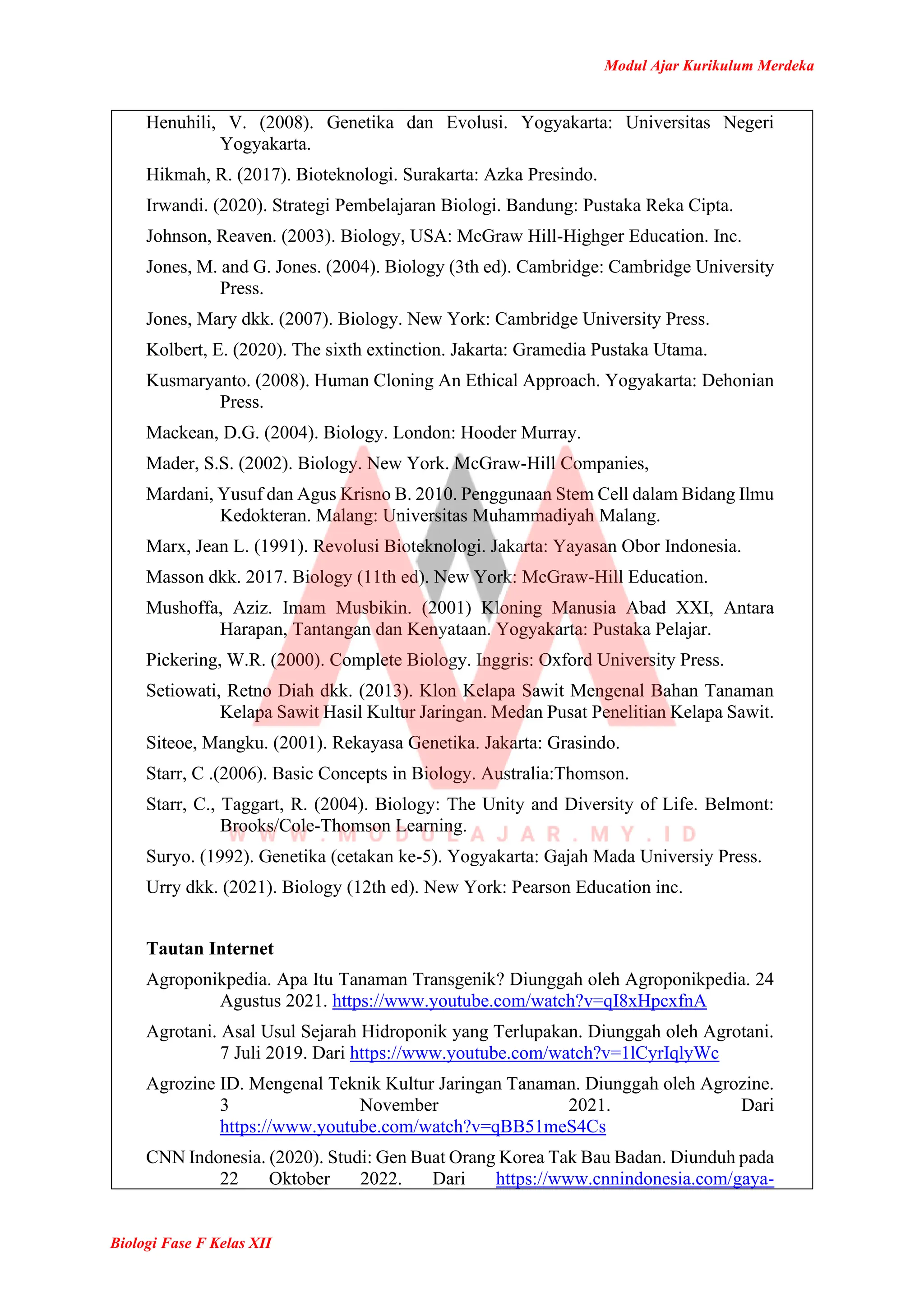 Modul Ajar Biologi Kelas 12 Kurikulum Merdeka | PDF