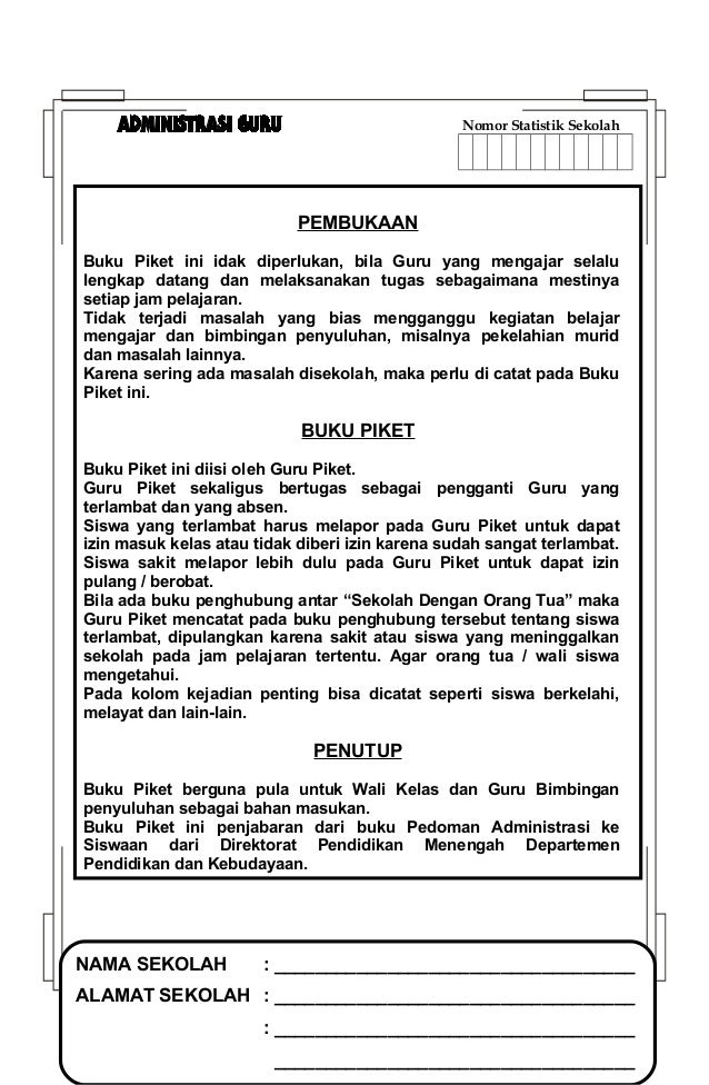 Contoh Buku Piket Administrasi Tata Usaha Sekolah Terbaru Tahun 2015