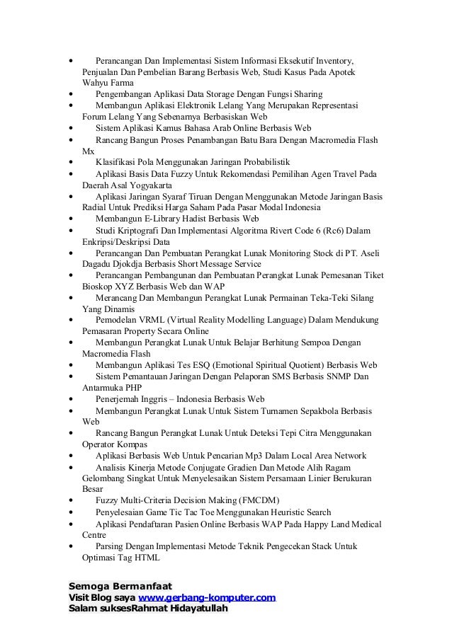 Contoh Daftar Judul Skripsi Teknik Informatika