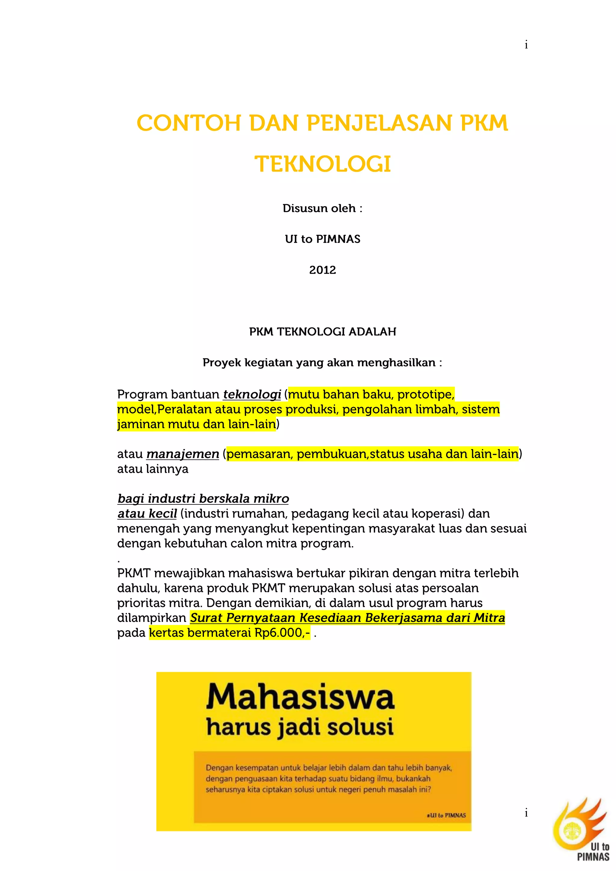 Contoh dan penjelasan pkm teknologi | PDF