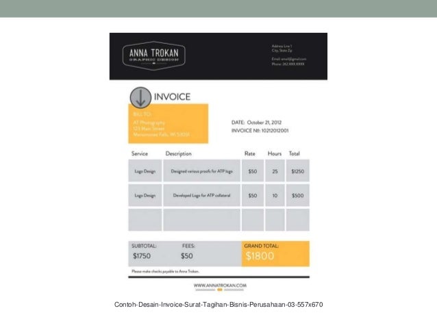 Contoh desain invoice surat daftar tagihan untuk bisnis 
