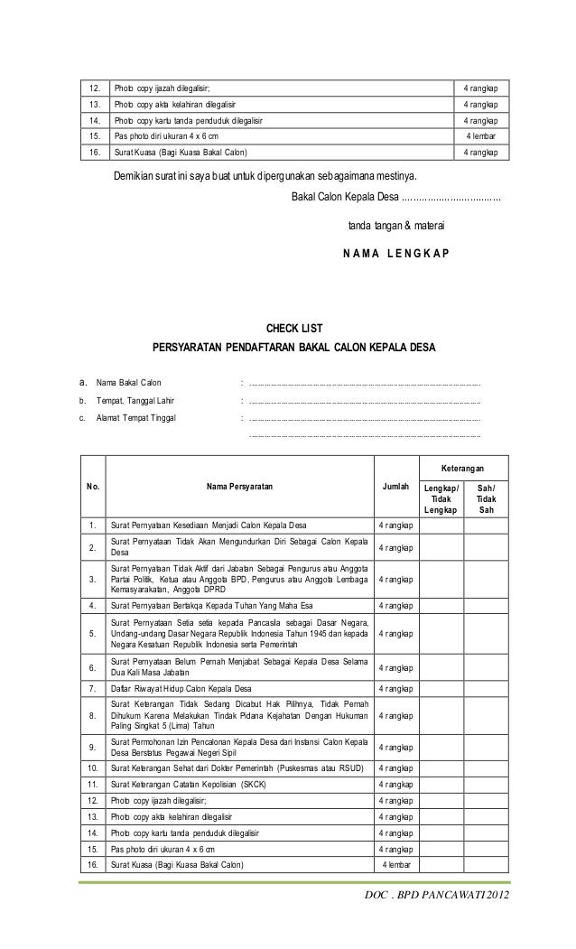 Contoh dok.kelengkapan pilkades_pancawati Contoh dok.kelengkapan pilkades_pancawati