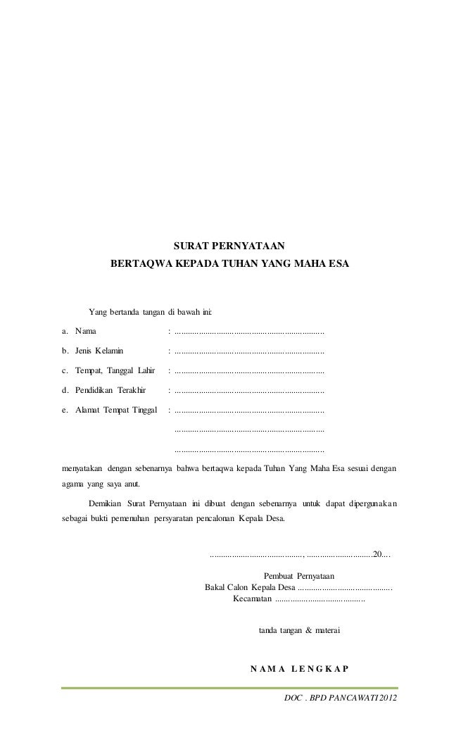 Contoh Dok Kelengkapan Pilkades Pancawati