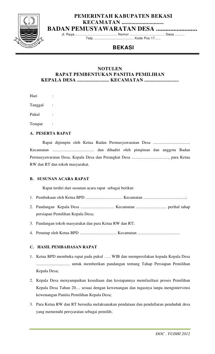 Contoh Surat Laporan Hasil Rapat Rt - Rt 04 Rw 11 Perum 