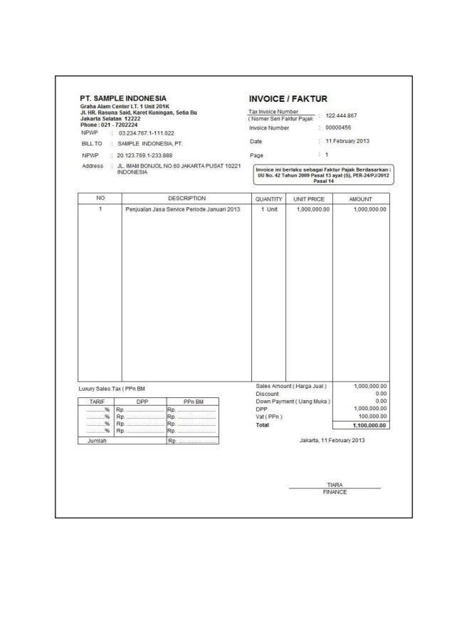 Contoh Faktur Penjualan