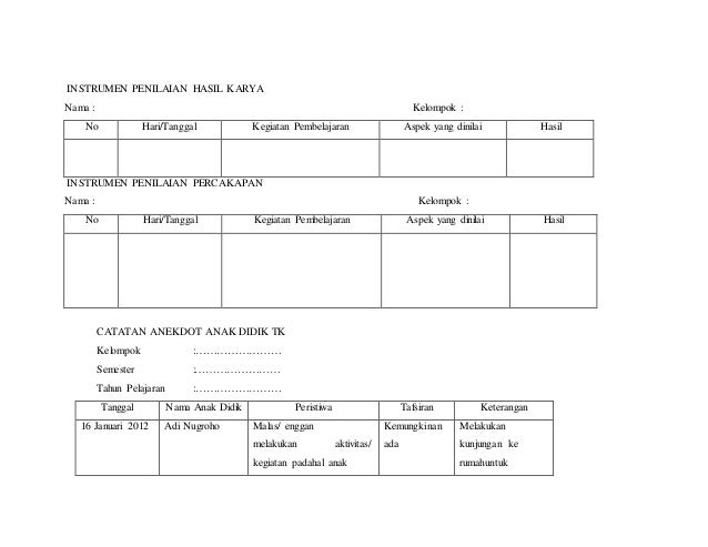 Contoh Format Dan Instrumen Penilaian Tk
