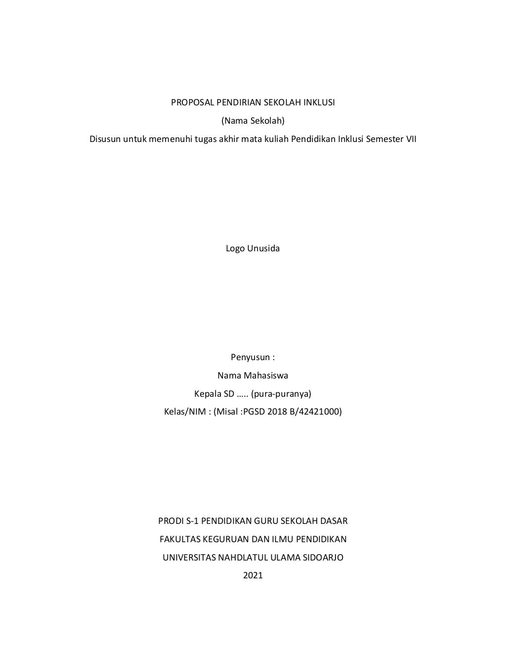Contoh format proposal pendirian sekolah inklusi