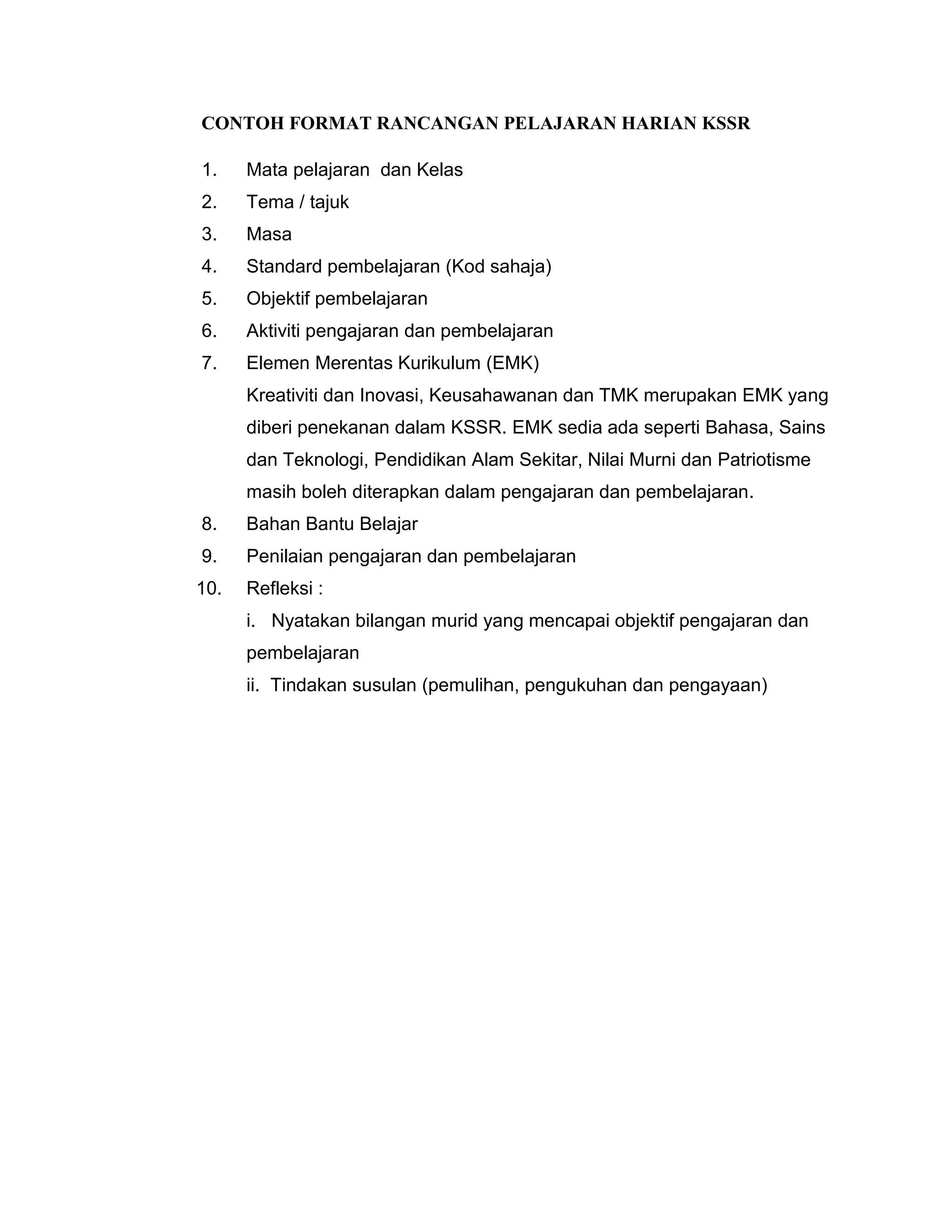 Contoh format rph kssr | PDF