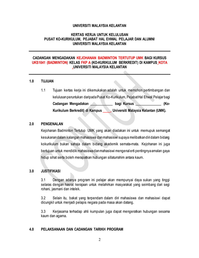 Contoh format terkini contoh kertas kerja kkb | PDF