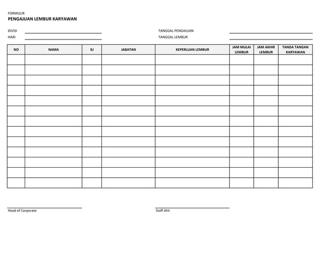 Contoh Form Lembur
