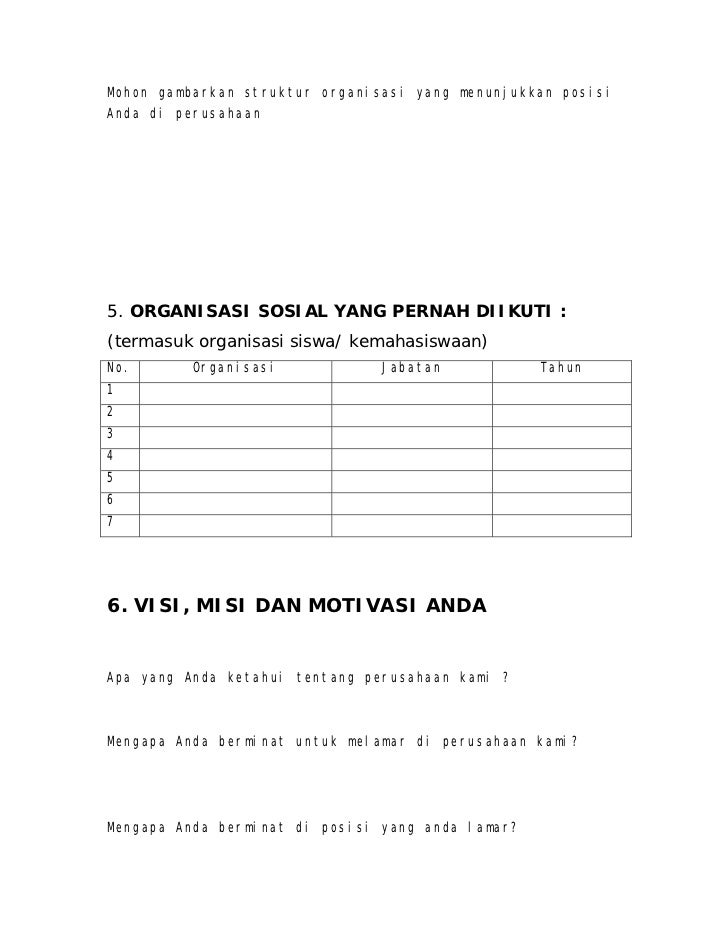 Contoh formulir aplikasi kerja karyawan by daniel doni 