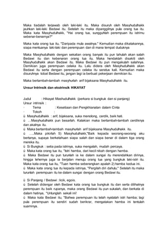 Contoh hikayat beserta unsur intrinsik dan ekstrinsik | PDF