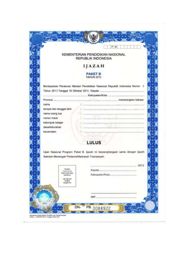 Contoh ijazah paket b