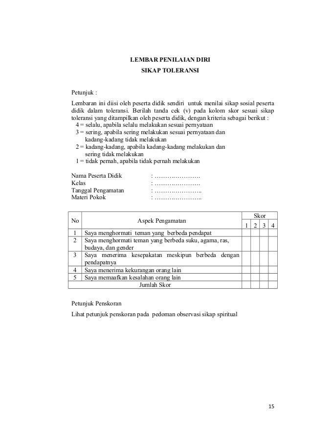 Contoh instrumen dan rubrik penilaian